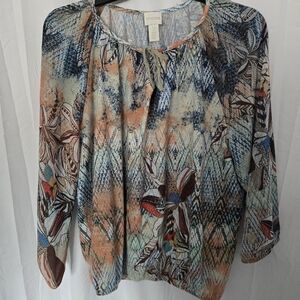 Chico's Blue and Orange Asymmetrical Blouse